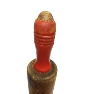 Vintage Wooden Rolling Pin Red Handles Rustic Farmhouse Kitchen Decor